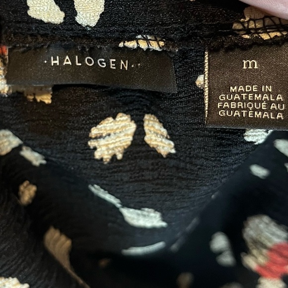 $69 Halogen Nordstrom Medium Gathered Ruched Sleeve Black Abstract Blouse - Picture 7 of 7